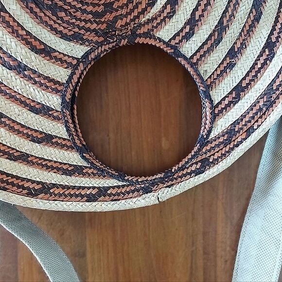 Vtg striped straw shoulder strap round bag - Picture 7 of 10